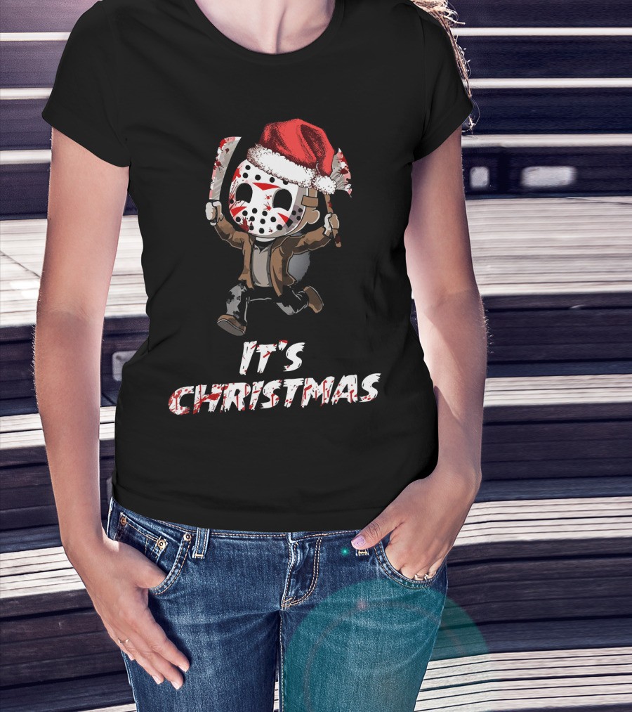 It's Christmas Funny Friday 13th Jason Santa Hat T-Shirt