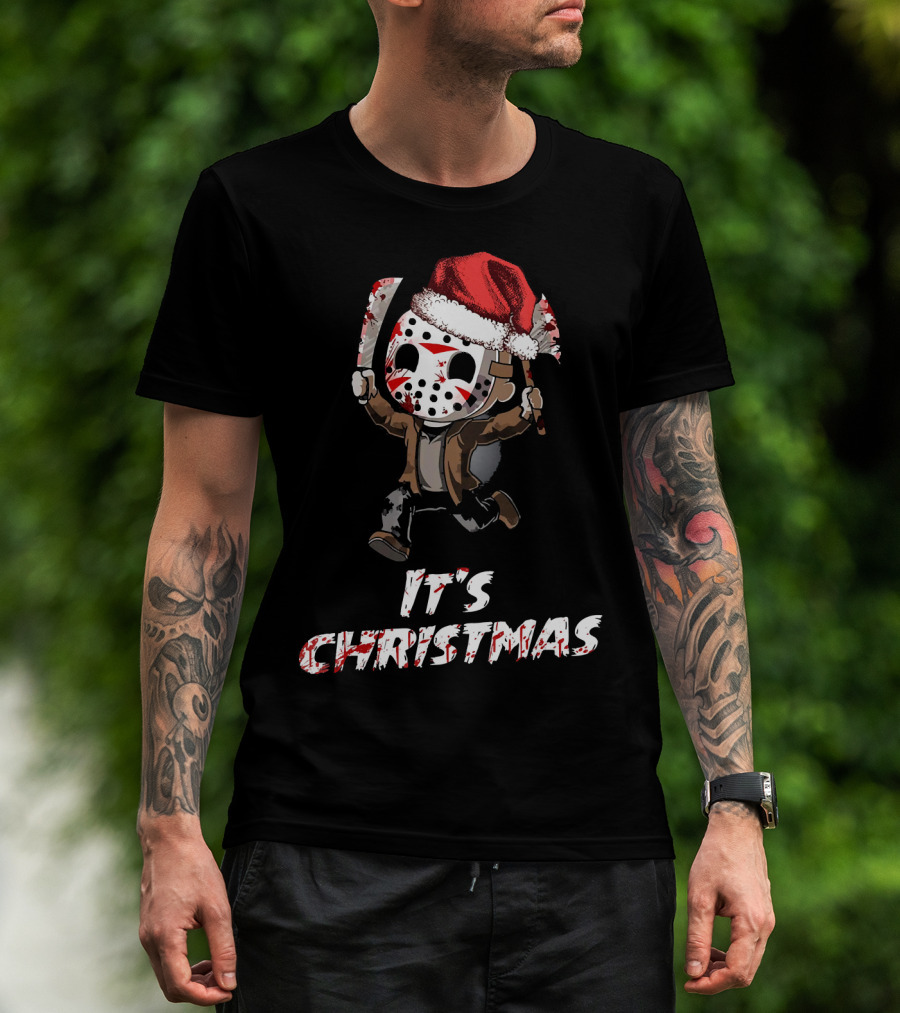It's Christmas Funny Friday 13th Jason Santa Hat T-Shirt
