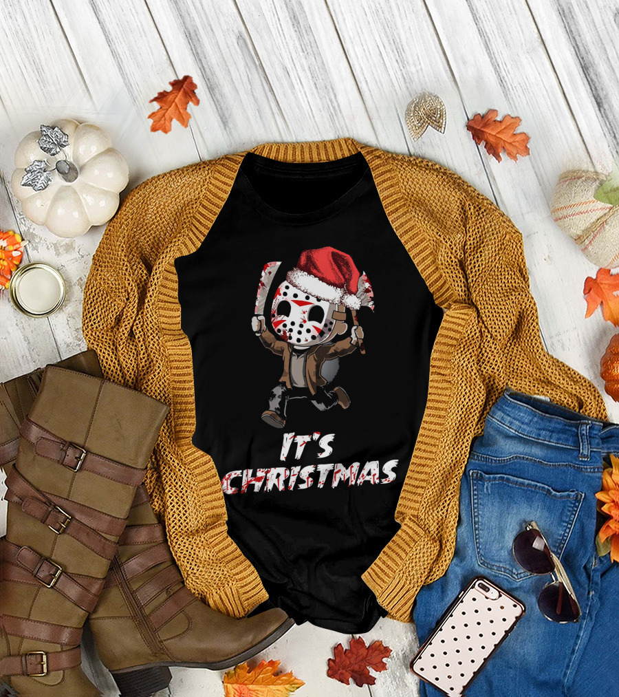 It's Christmas Funny Friday 13th Jason Santa Hat T-Shirt