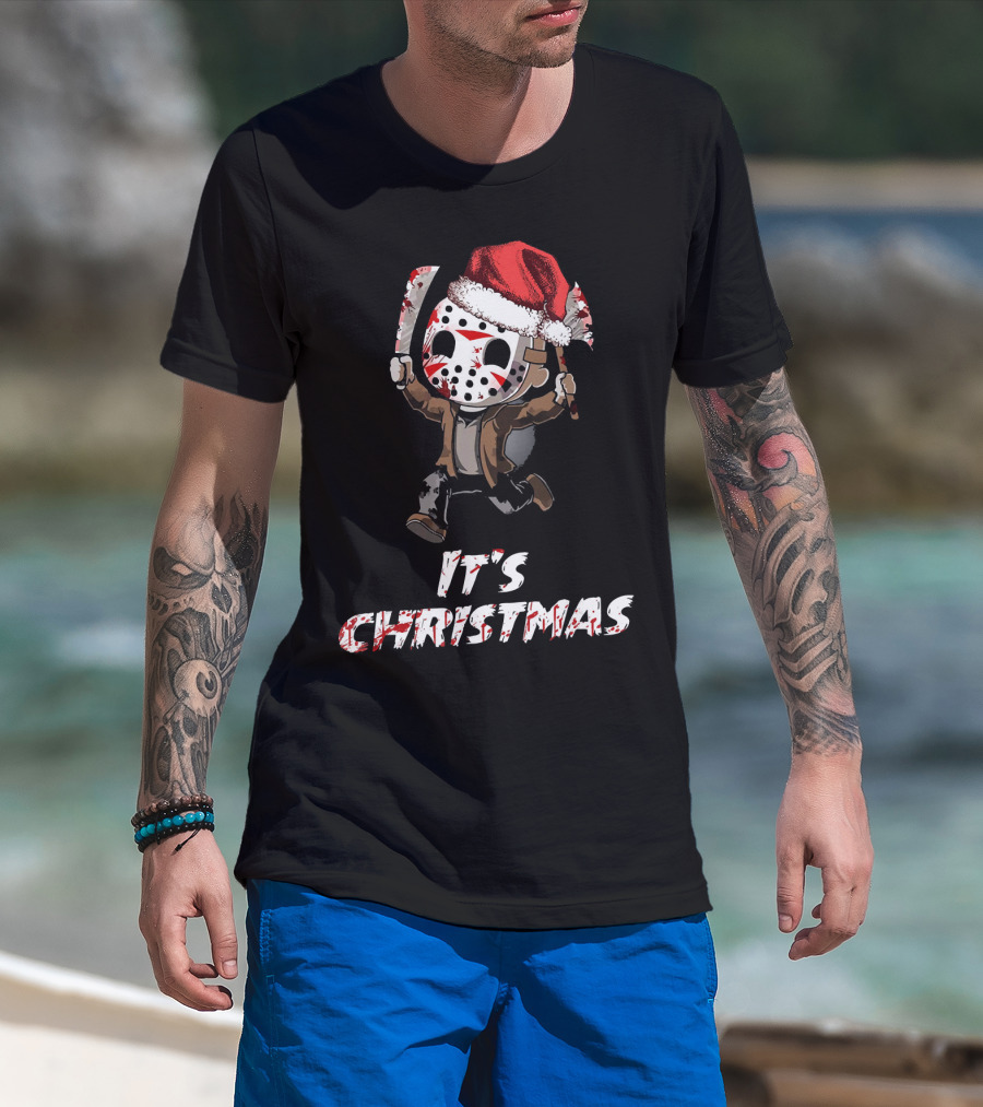 It's Christmas Funny Friday 13th Jason Santa Hat T-Shirt
