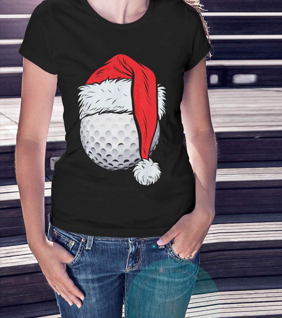 Christmas Golf Ball With Santa Hat T-Shirt