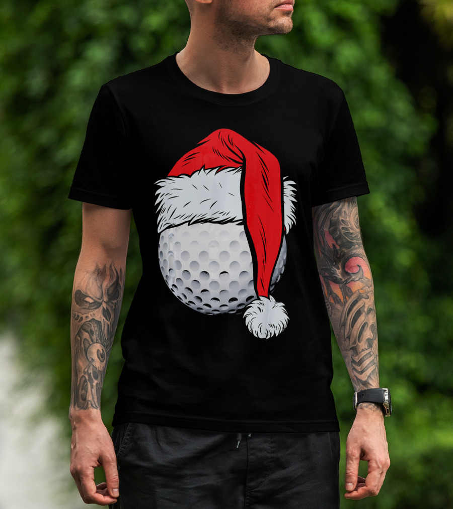 Christmas Golf Ball With Santa Hat T-Shirt
