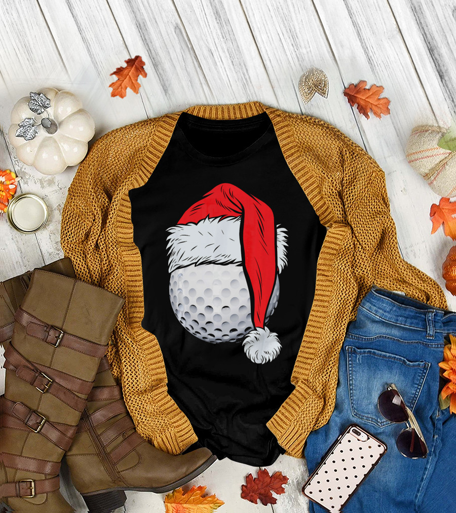 Christmas Golf Ball With Santa Hat T-Shirt