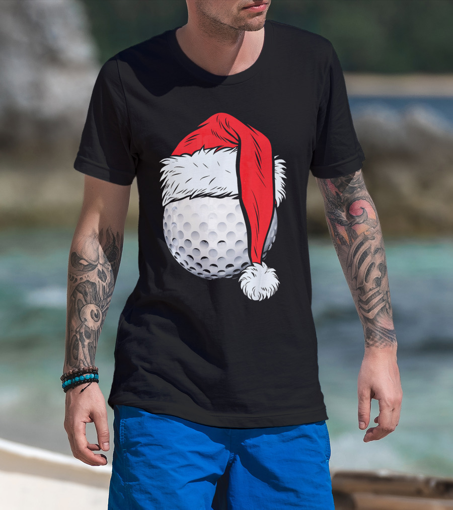 Christmas Golf Ball With Santa Hat T-Shirt