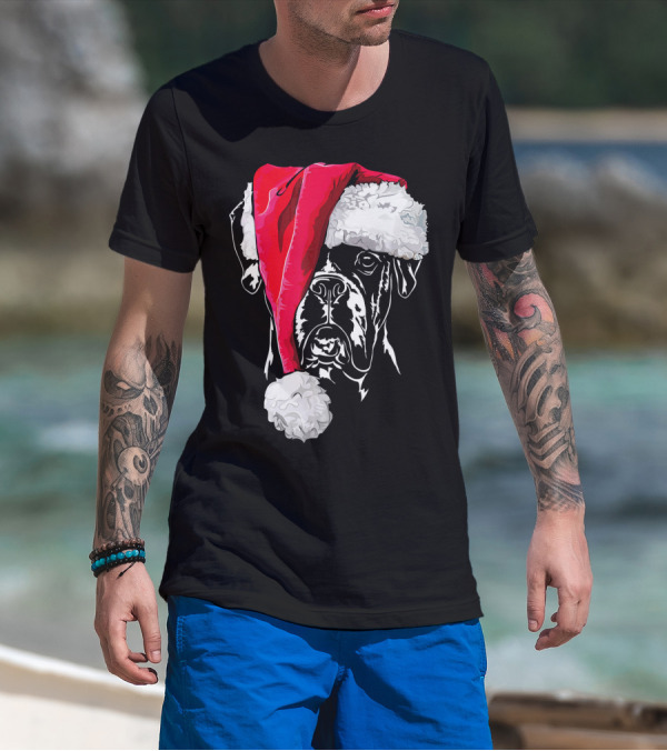 Funny Boxer Dog With Santa Hat Christmas T-Shirt