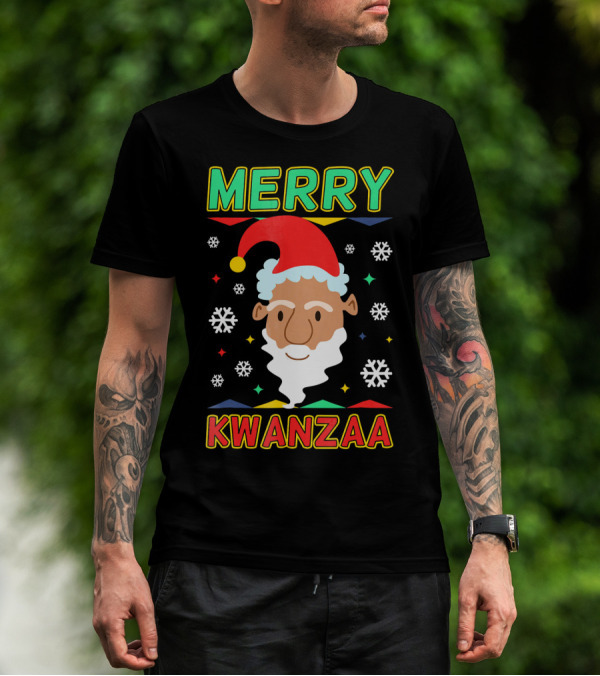 Merry Kwanzaa Santa African Festive Snowflakes T-Shirt