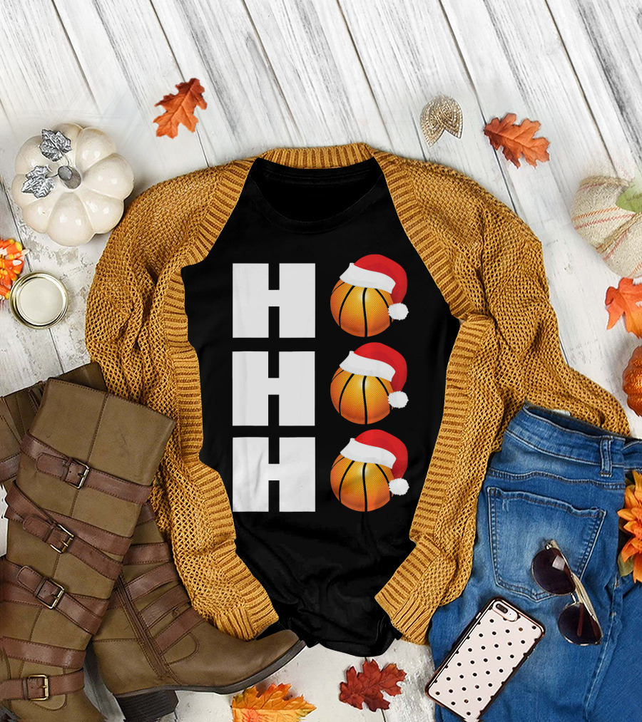 HO HO HO Santa Hat Basketballs Christmas Holiday T-Shirt