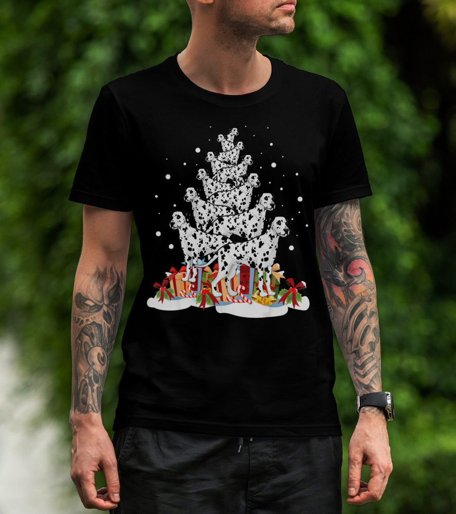 Dalmatian Merry Christmas Tree With Gifts And Snowflakes T-Shirt
