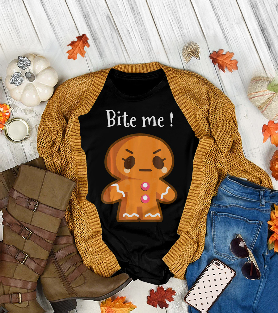 Bite Me Angry Gingerbread Cookie Christmas T-Shirt