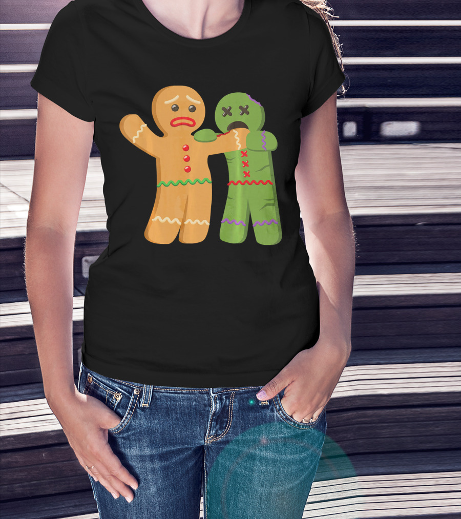 Gingerbread Zombie Funny Biting Cookie Humor Halloween T-Shirt