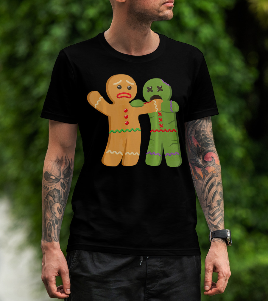 Gingerbread Zombie Funny Biting Cookie Humor Halloween T-Shirt