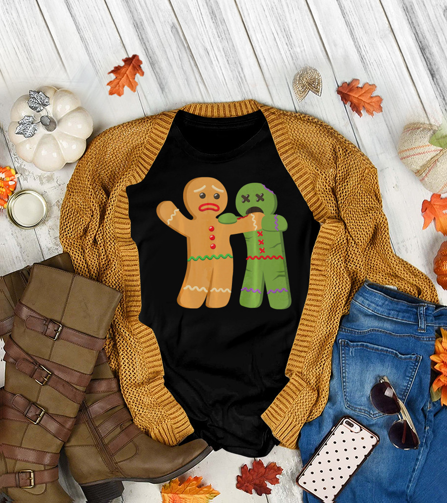 Gingerbread Zombie Funny Biting Cookie Humor Halloween T-Shirt