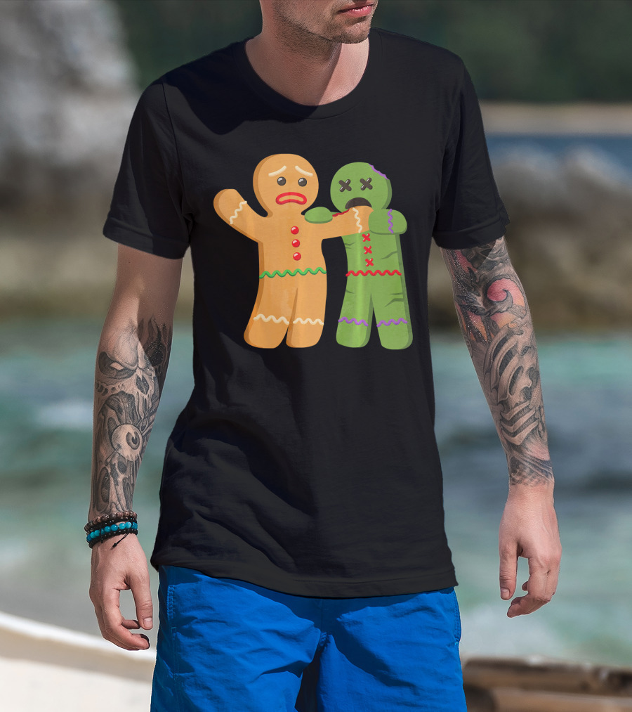 Gingerbread Zombie Funny Biting Cookie Humor Halloween T-Shirt