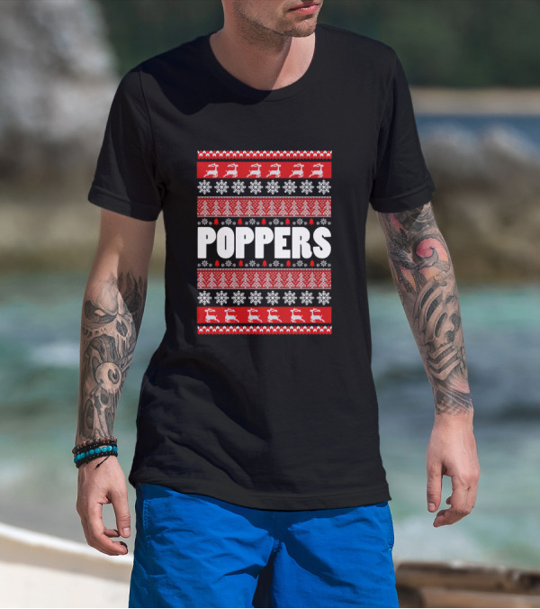 POPPERS Reindeer Christmas Snowflakes Trees Grandpa T-Shirt