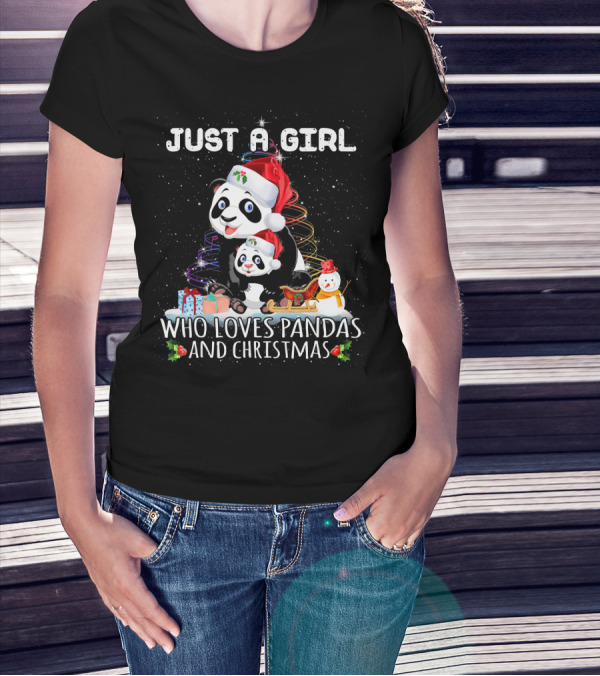 Just A Girl Who Loves Pandas And Christmas T-Shirt