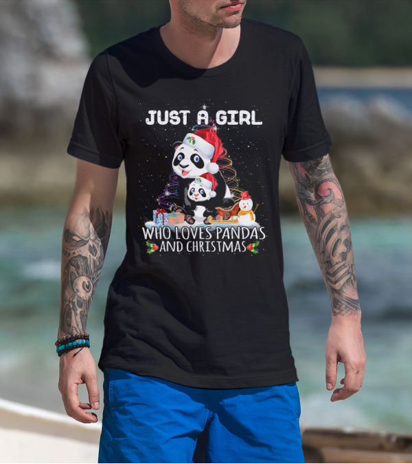 Just A Girl Who Loves Pandas And Christmas T-Shirt