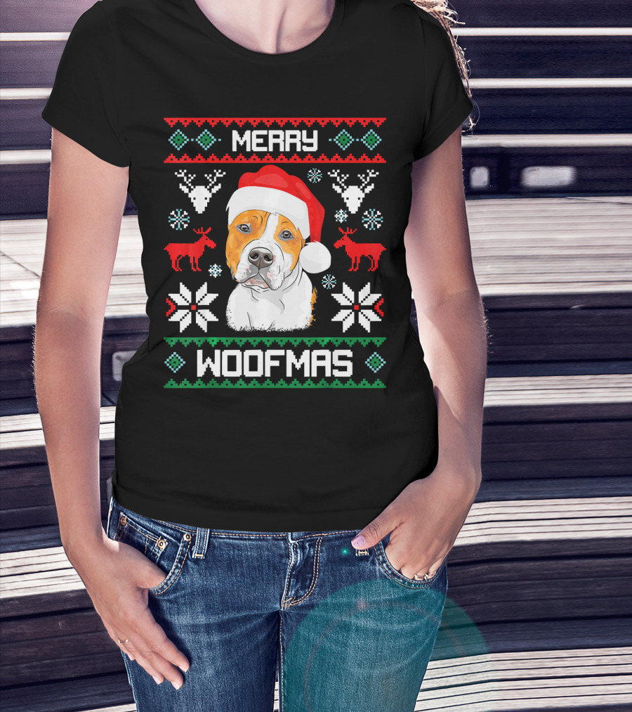 American Staffordshire Terrier Merry Woofmas T-Shirt