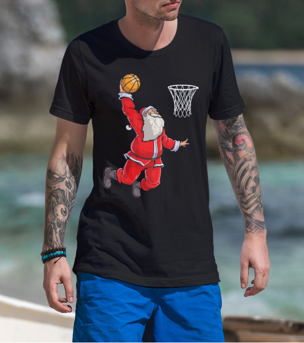 Santa Slam Dunk With Basketball T-Shirt
