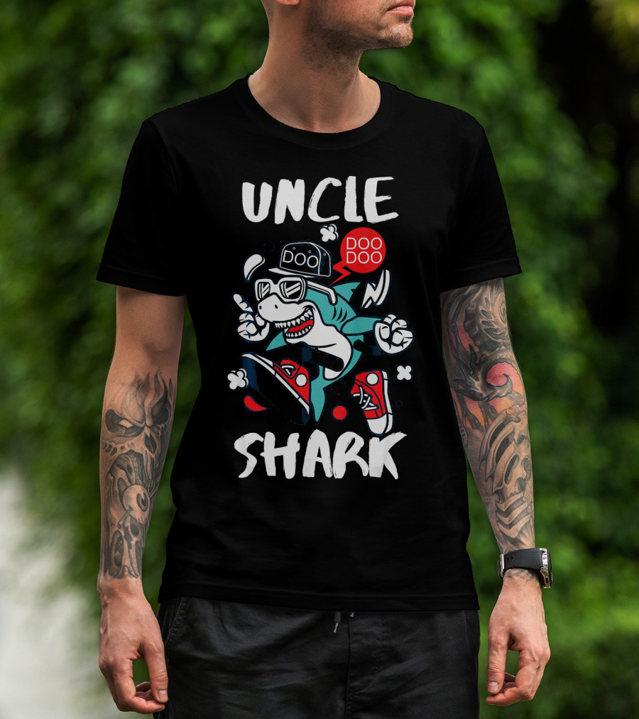 Uncle Shark Doo Doo Best Uncle Hat Sunglasses Sneakers Whimsical T-Shirt