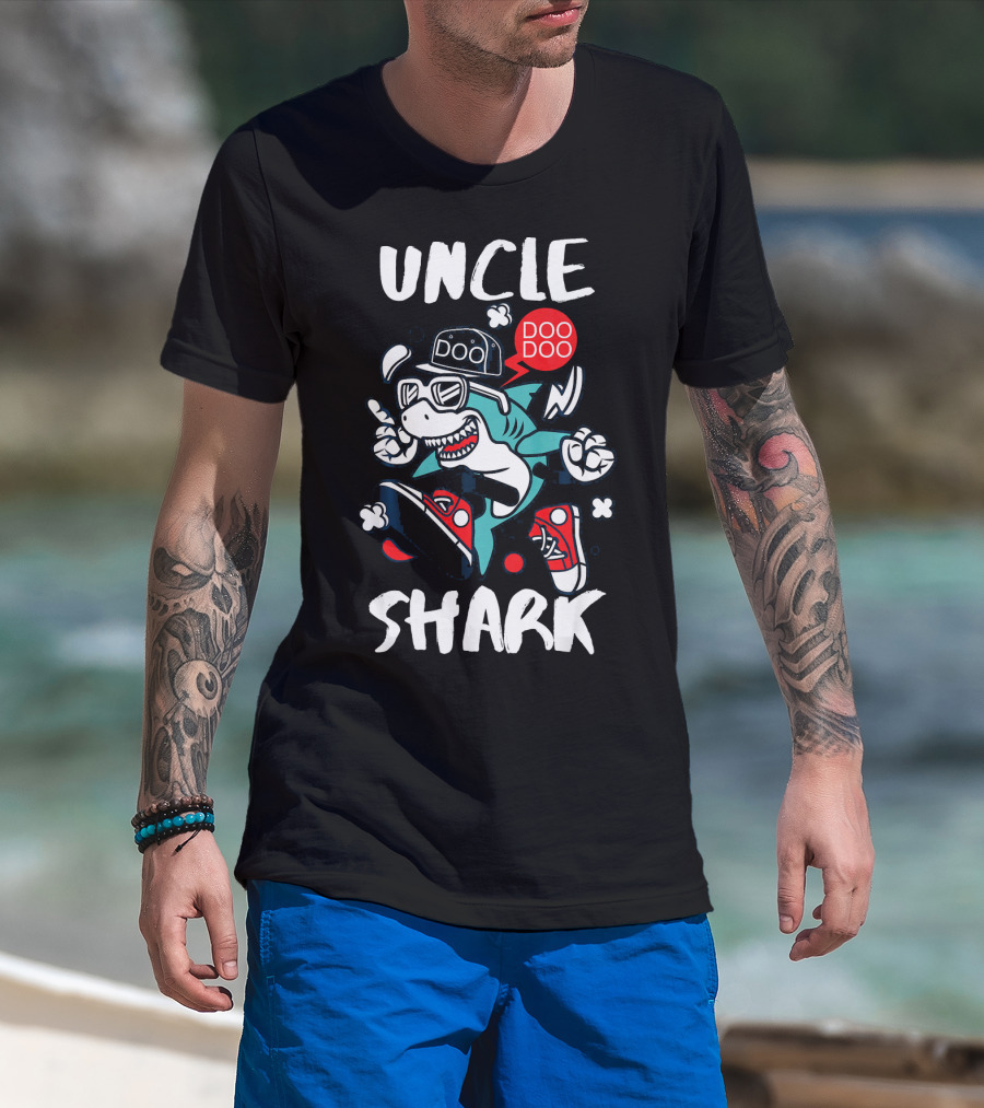 Uncle Shark Doo Doo Best Uncle Hat Sunglasses Sneakers Whimsical T-Shirt