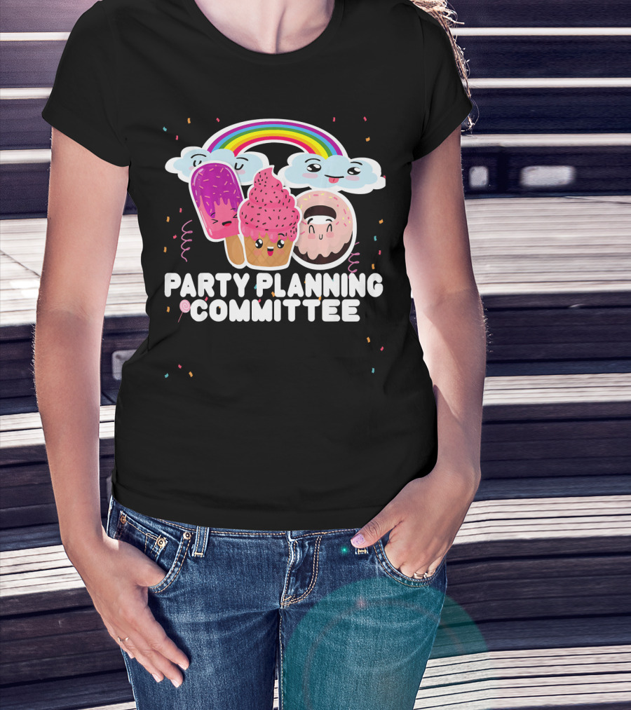 Party Planning Committee Ice Cream Donut Rainbow Clouds Fun T-Shirt