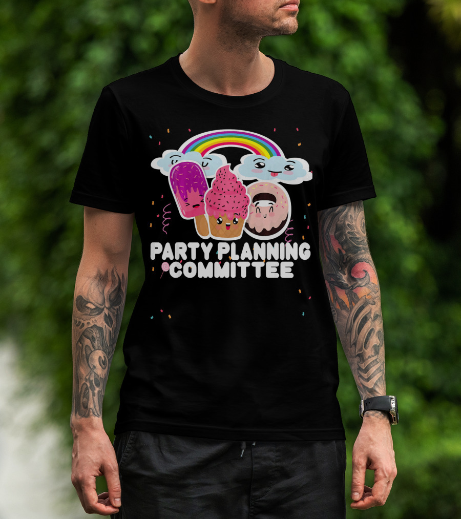 Party Planning Committee Ice Cream Donut Rainbow Clouds Fun T-Shirt