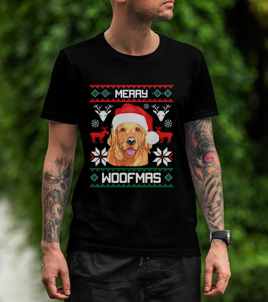 Golden Retriever Merry Woofmas Santa Hat Christmas Reindeer T-Shirt