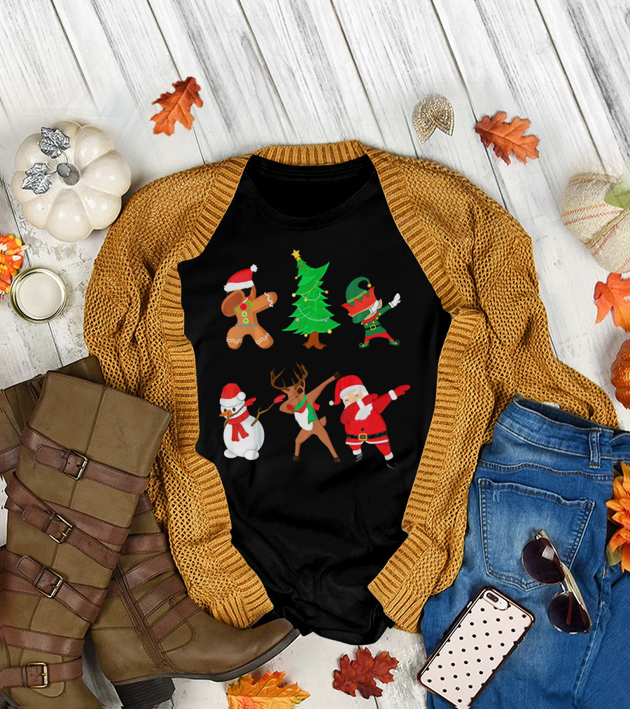 Funny Dabbing Christmas Santa Elf Gingerbread Snowman Reindeer Tree T-Shirt
