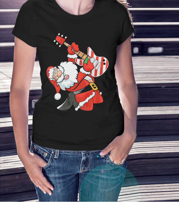 Santa Guitar Player Christmas Music Vintage Rock Holiday T-Shirt