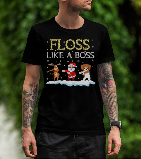 Floss Like A Boss Dancing Santa Beagle Reindeer Christmas T-Shirt