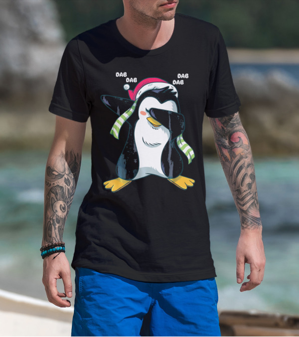 Dab Dab Dab Christmas Penguin Santa Hat And Scarf T-Shirt