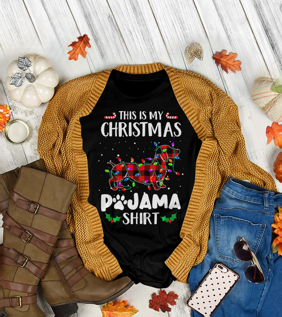This Is My Christmas Pajama Shirt Dachshund With Lights Candies T-Shirt