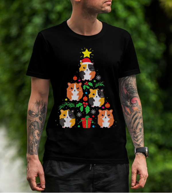 Guinea Pig Christmas Tree Santa Hat Festive T-Shirt