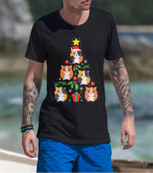 Guinea Pig Christmas Tree Santa Hat Festive T-Shirt