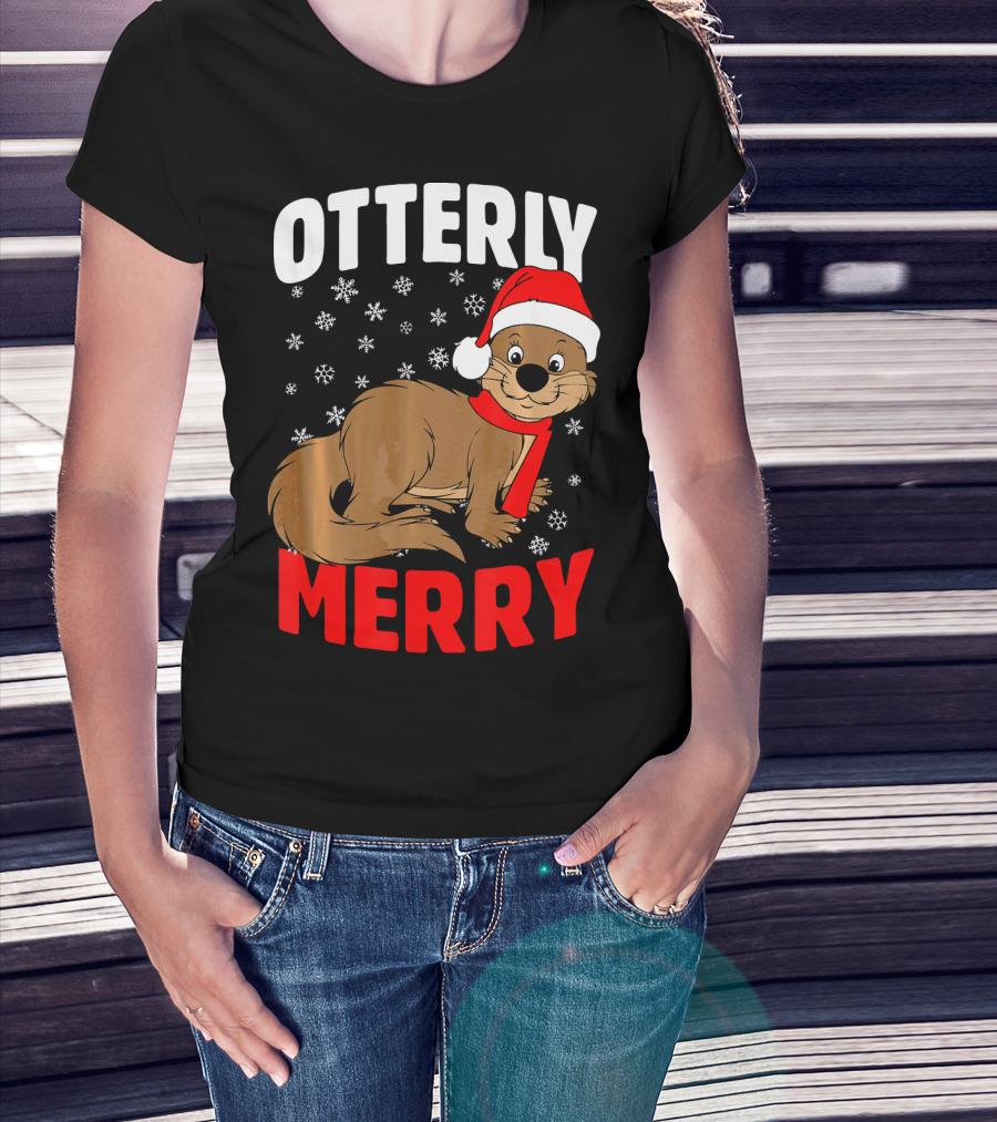 Otterly Merry Funny Ugly Christmas Sea River Otter T-Shirt