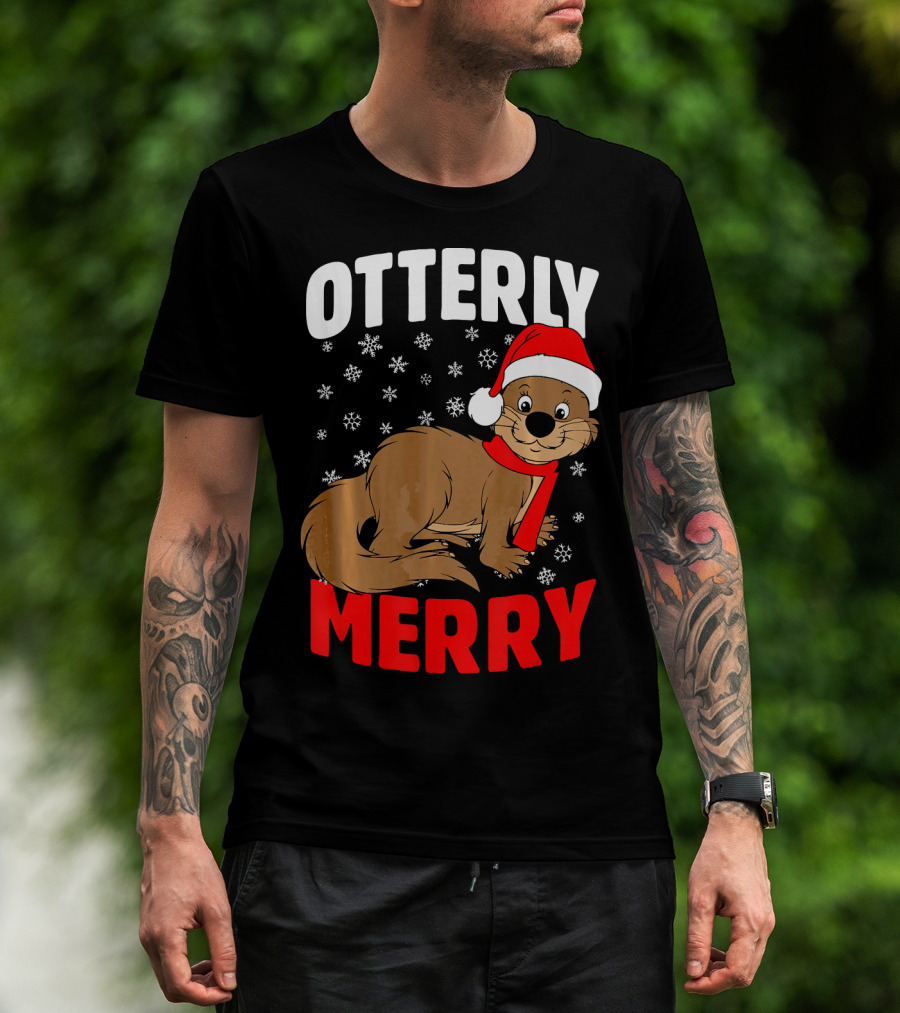 Otterly Merry Funny Ugly Christmas Sea River Otter T-Shirt