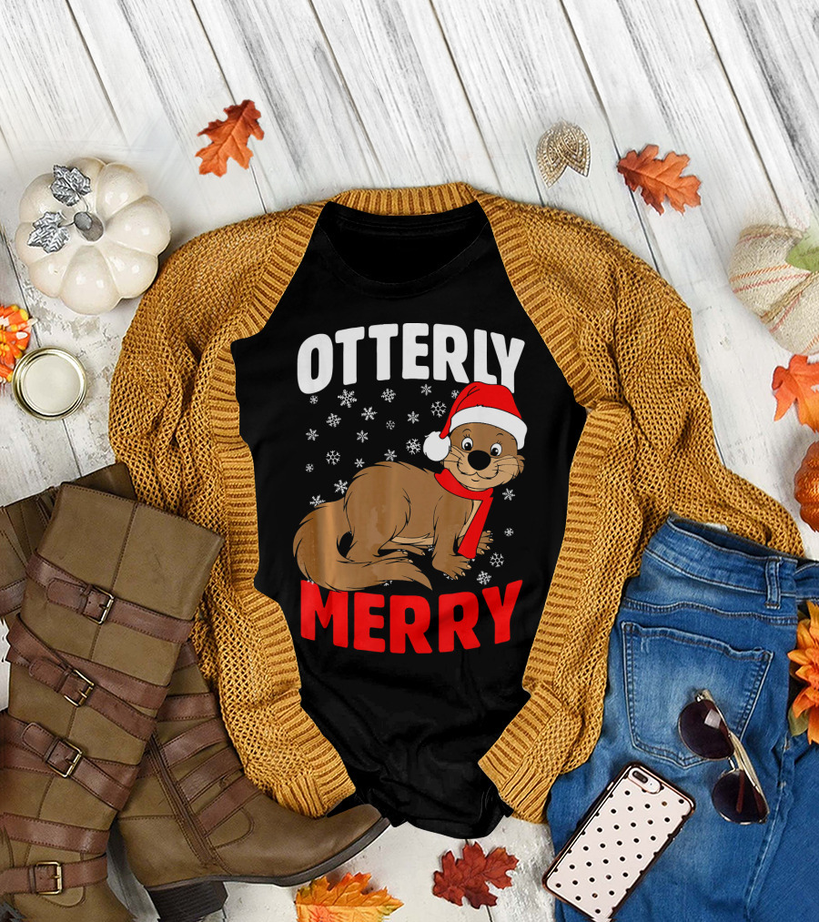 Otterly Merry Funny Ugly Christmas Sea River Otter T-Shirt