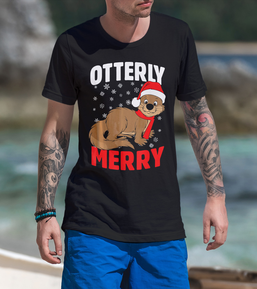 Otterly Merry Funny Ugly Christmas Sea River Otter T-Shirt