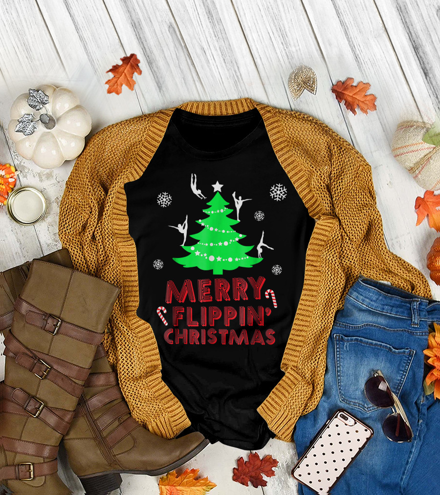 Merry Flippin' Christmas Cute Gymnastics Girls T-Shirt