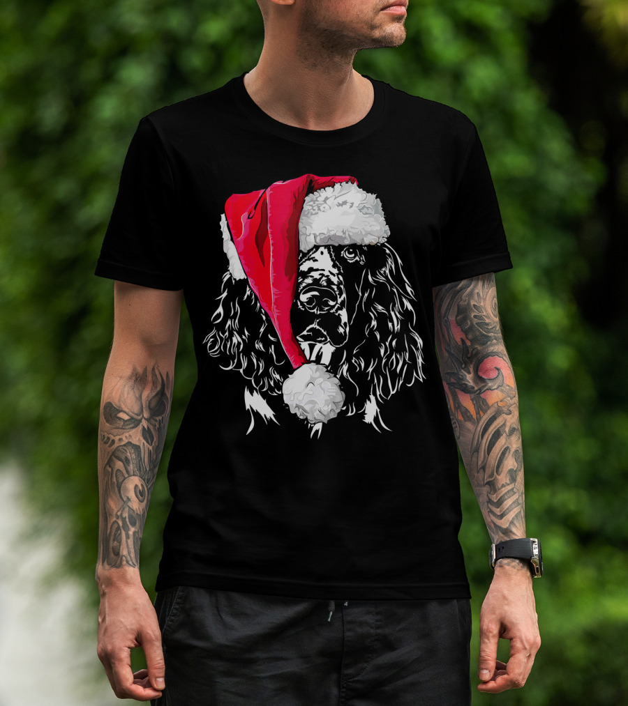 Funny Springer Spaniel Santa Hat Holiday Dog T-Shirt