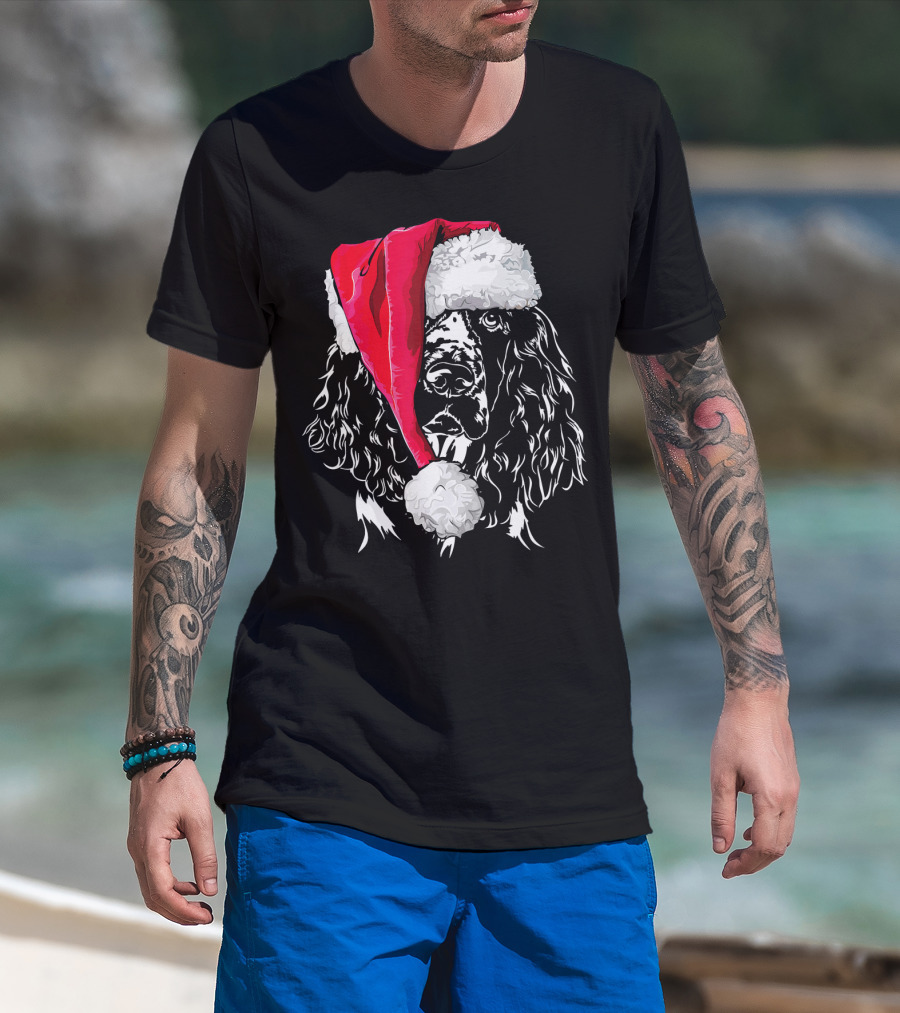 Funny Springer Spaniel Santa Hat Holiday Dog T-Shirt