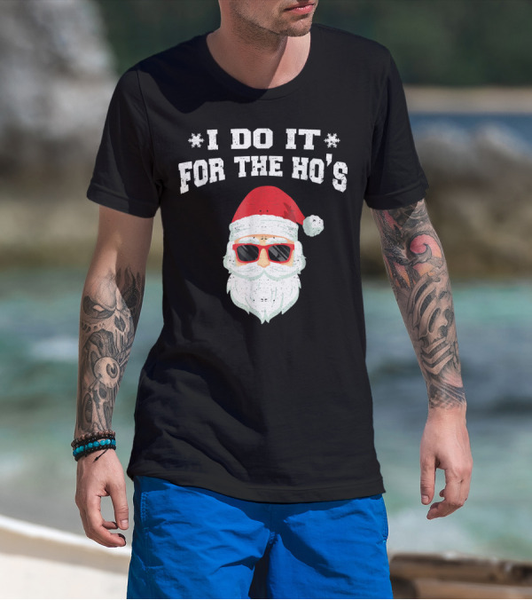 I Do It For The Ho's Funny Christmas Santa Red Hat Sunglasses T-Shirt