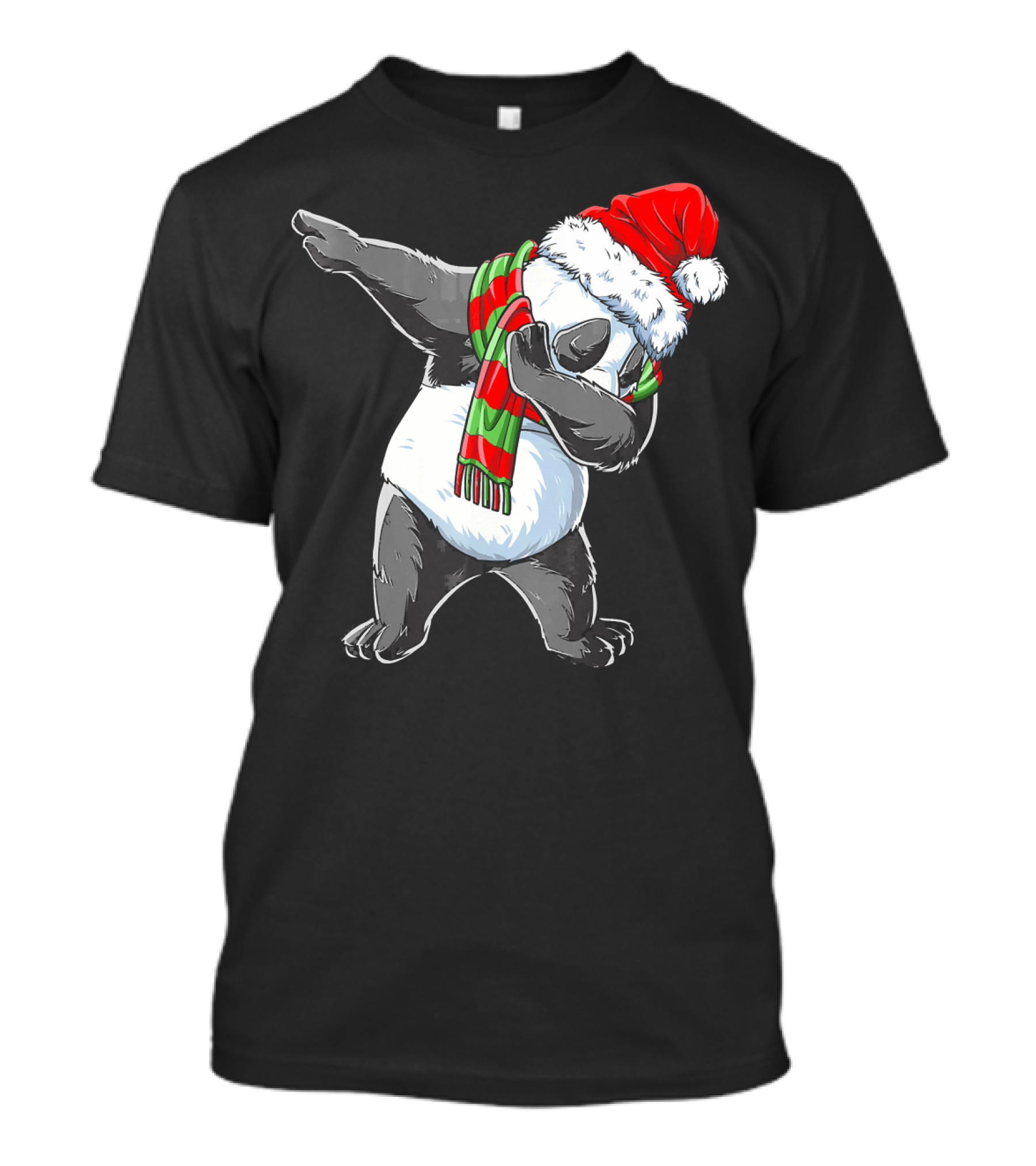 Panda Dabbing Santa Hat Red Green Scarf T-Shirt