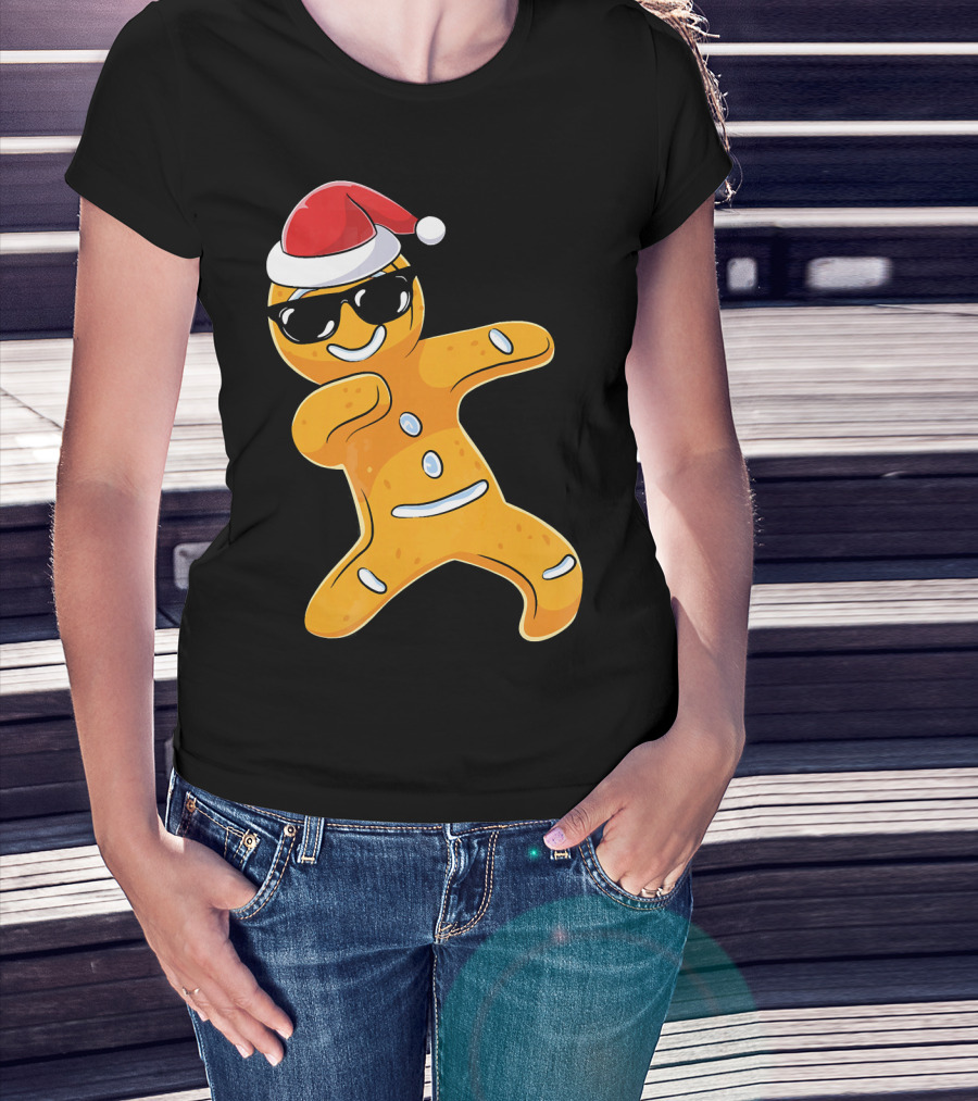 Christmas Dabbing Gingerbread Santa With Sunglasses T-Shirt