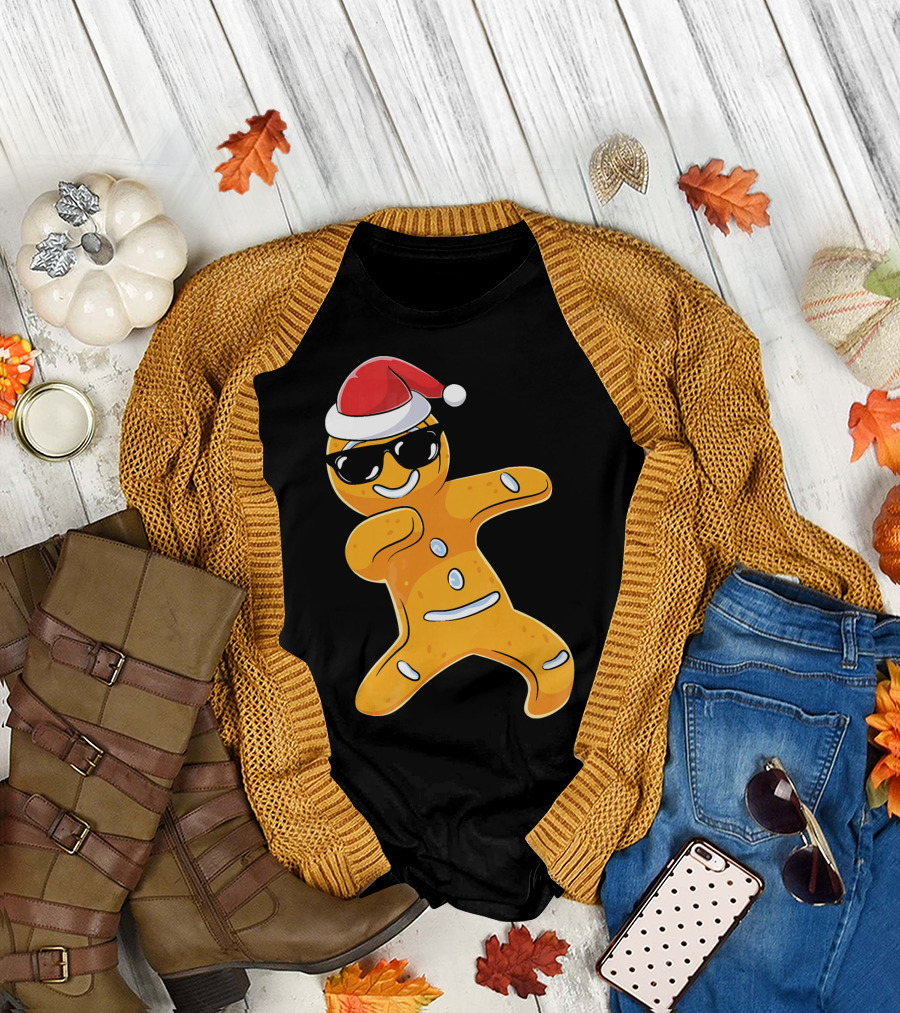 Christmas Dabbing Gingerbread Santa with Sunglasses T-Shirt