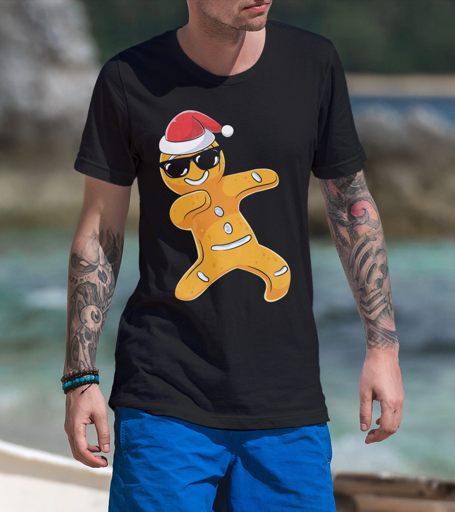 Christmas Dabbing Gingerbread Santa With Sunglasses T-Shirt