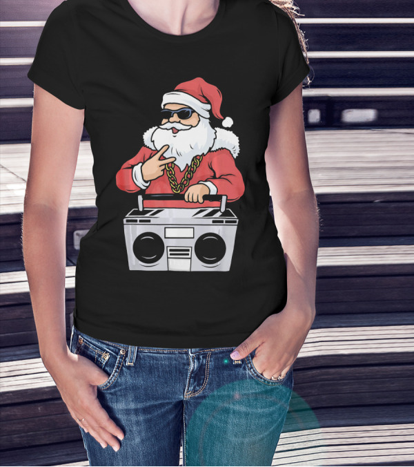 Santa Claus Rapper Style With Boombox And Bling T-Shirt