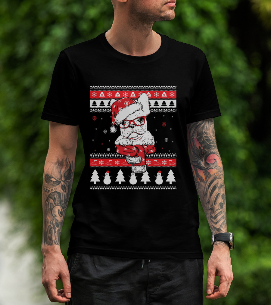 Festive Santa Hat French Bulldog Christmas T-Shirt