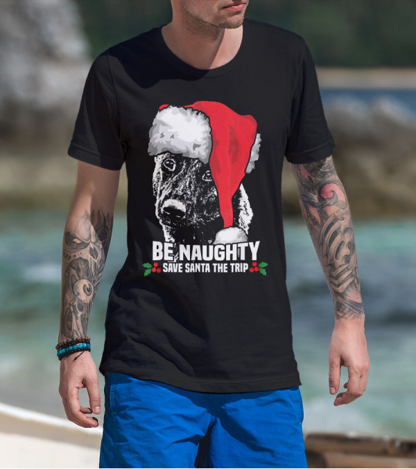 Be Naughty Save Santa The Trip Dutch Shepherd Christmas Santa Hat T-Shirt