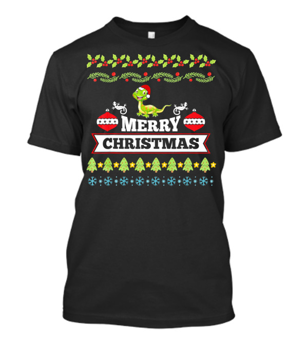 Merry Christmas Bearded Dragon Santa Hat Holiday Ornaments T-Shirt